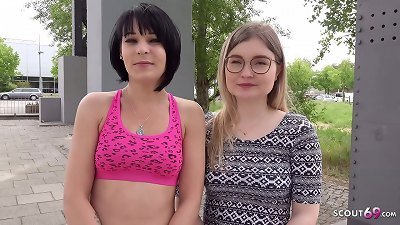 GERMAN SCOUT - TWO SKINNY GIRLS FIRST TIME FFM 3SOME AT PICKUP IN BERLIN